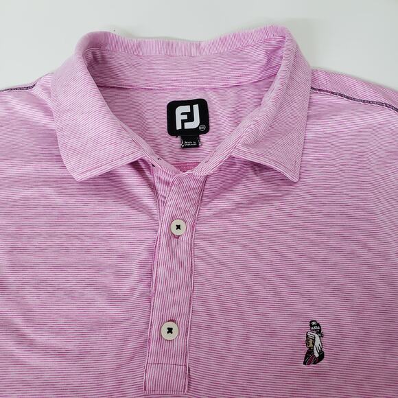 FootJoy Lisle Space Dye Microstripe Polo Shirt Men 2XL XXL Pink Club Logo - Picture 12 of 13